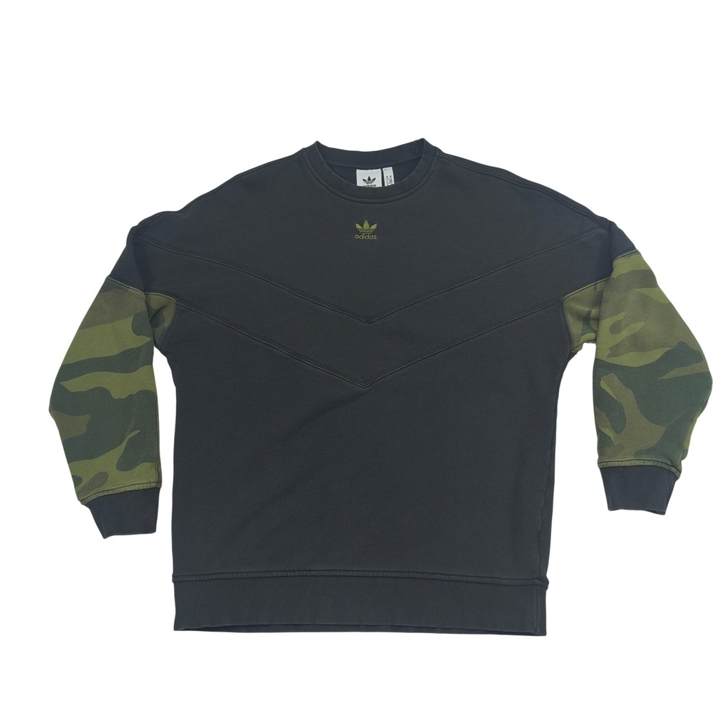 Adidas Originals Mens Medium Black Camo Sleeve Trefoil Crewneck Sweatshirt 726